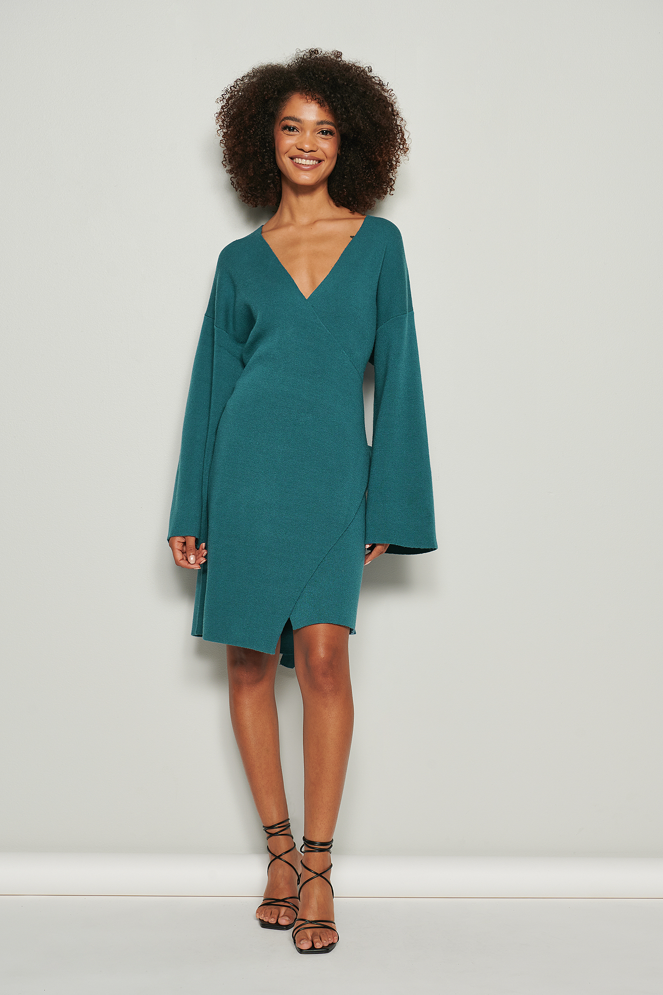Wrap Knitted Midi Dress Green | na-kd.com